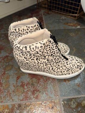 Coconuts by Matisse Cream and Black Leopard Wedge Sneakers